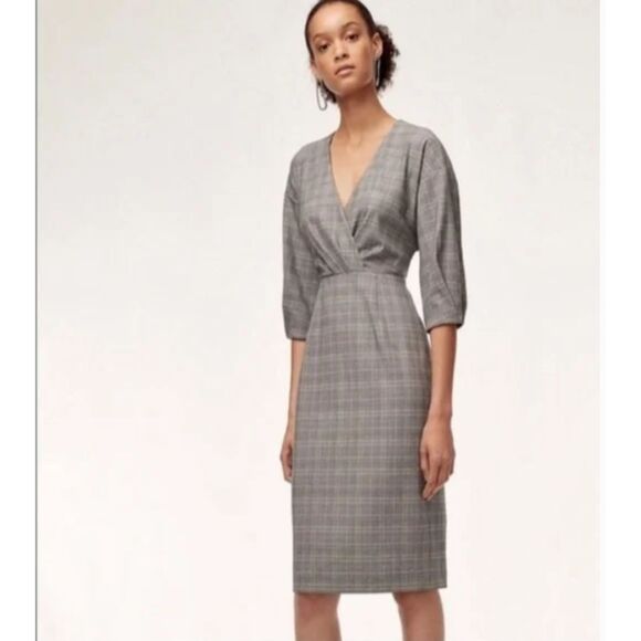 Babaton Aritzia Kurt Plaid V Neck Dress 6 - Picture 1 of 7
